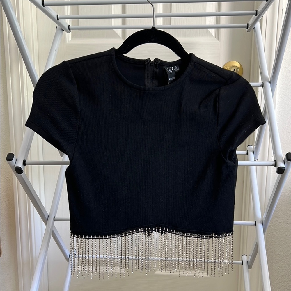 Black Beaded Fringe Crop Top